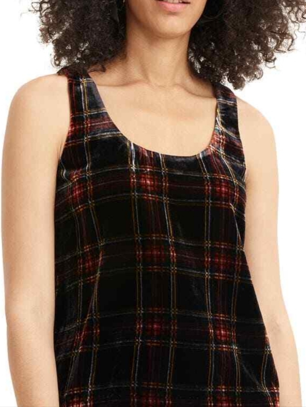 J. Crew Velvet Sleeveless Tartan Tank Blouse Black Orange & Green Size 14